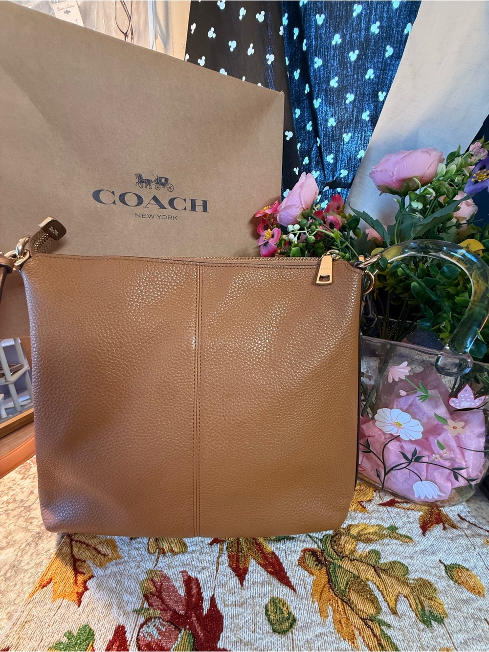 Coach Pebbled Leather Shoulder Bag in Tan